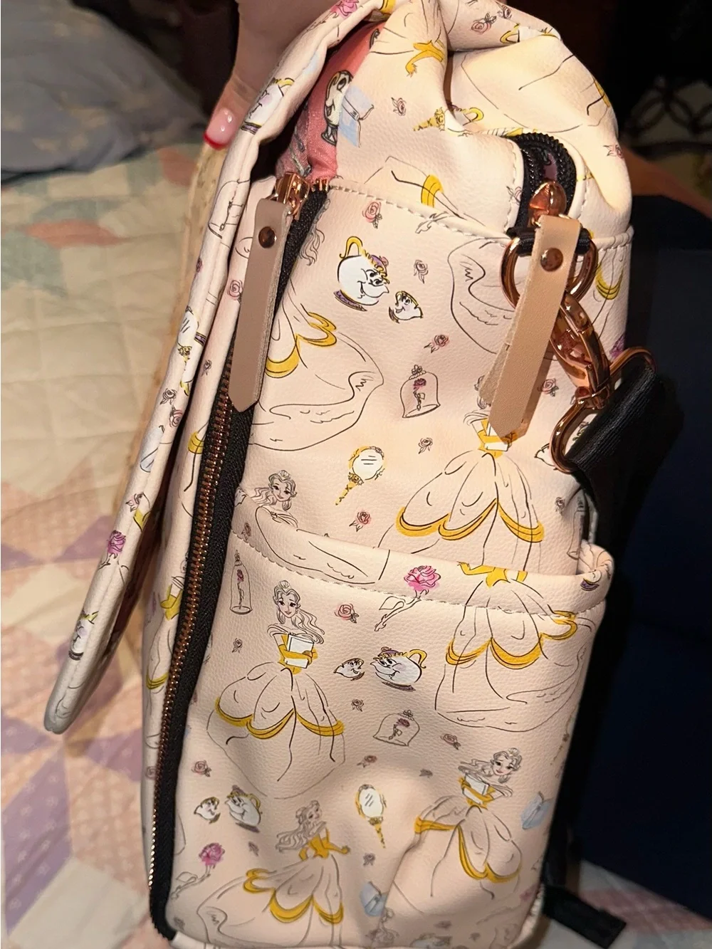 Belle Patterned Diaper Bag - Pink & Gold Accent